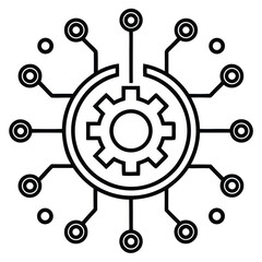Isolated Gear Icon With Electronic Circuit Connections Represents Technology Artificial Intelligence And Cybernetics On White Background Minimalist Design