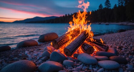 bonfire on the beach, oceanfront fire, coastline