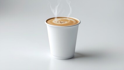 single-use paper coffee cup with foam on a white backdrop with clipping path