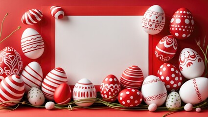 Banner for Easter displaying a blank sheet and eggs on a lively background.