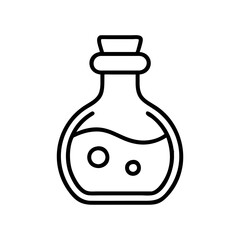 Potion bottle vector icon illustration, alchemy elixir liquid in glass flask, magical substance,  px