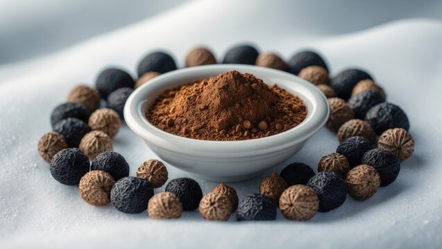 Dried Shikakai and Reetha OR Soapnut Powder in a Bowl, Focused Selectively