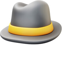 Fototapeta premium Stylish gray hat with yellow band designed in 3D clay style for creative projects or digital expressions