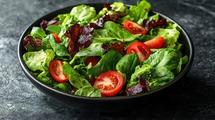 Fresh salad bowl with mixed greens and cherry tomatoes