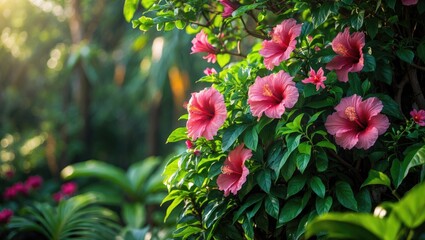 Tree adorned with Hibiscus and Rosemallow flowers