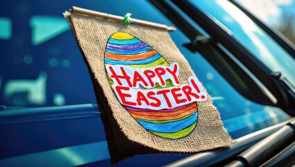 Easter Greetings - Note placed under a windshield wiper featuring handwritten message and a sketched egg