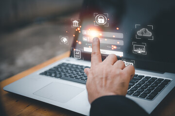 Cyber security and Security password login online concept Hands typing and entering username and password of social media, logging in with smartphone to an online bank account, data protection hacker.