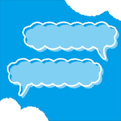ちぎり絵のようにジワジワ滲んだラフなアウトラインの白い雲のようなフキダシ・フレームシリーズ。セリフや名札（ネーム）やワッペンに。ベクター素材