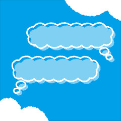 ちぎり絵のようにジワジワ滲んだラフなアウトラインの白い雲のようなフキダシ・フレームシリーズ。セリフや名札（ネーム）やワッペンに。ベクター素材