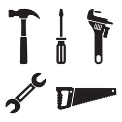 Tools icons set. Instruments signs collection. Tool simple icon. Vector Black silhouettes. with white background