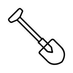 Outline shovel vector icon for gardening, digging, and landscaping projects, simple black and white tool