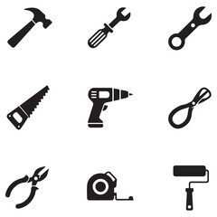 Tools icons set. Instruments signs collection. Tool simple icon. Vector Black silhouettes. with white background