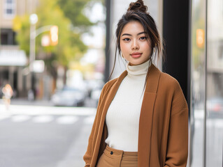 Obraz premium stylish woman stands outside, young, gen Z
