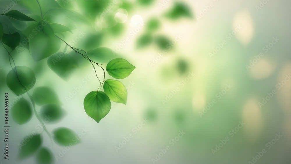 Poster blurred green leaves and bokeh light. abstract backdrop and stunning background.