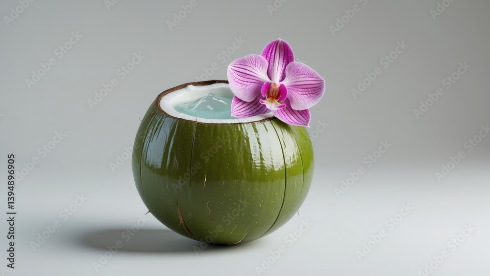 Poster isolated green coconuts accompanied by a drinking straw