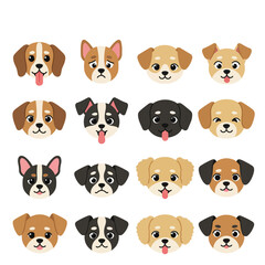 Naklejka premium Cute Dog Faces with Cartoon Icons, Pet Portraits, and Vector.