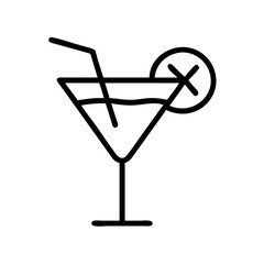 Martini cocktail vector icon illustration with lemon slice and straw for bar and drink designs
