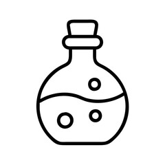 Potion bottle vector illustration, magical elixir container, alchemy liquid isolated on white, outline style