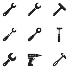Tools icons set. Instruments signs collection. Tool simple icon. Vector Black silhouettes. with white background