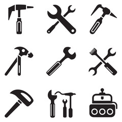 Tools icons set. Instruments signs collection. Tool simple icon. Vector Black silhouettes. with white background
