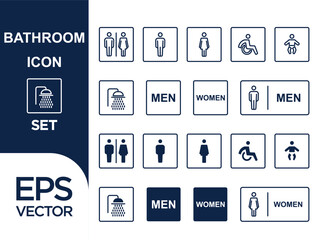 Print Bathroom Icon Set In Blue Line Art Vector EPS.eps logo, spa, towel, mirror, interior, bathtub, lady, black, soap, information, wash, gentleman, sign, home, bath, faucet, house, shower, sink, whi