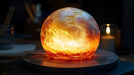 A cake resembling a glowing orb with translucent edible layers 