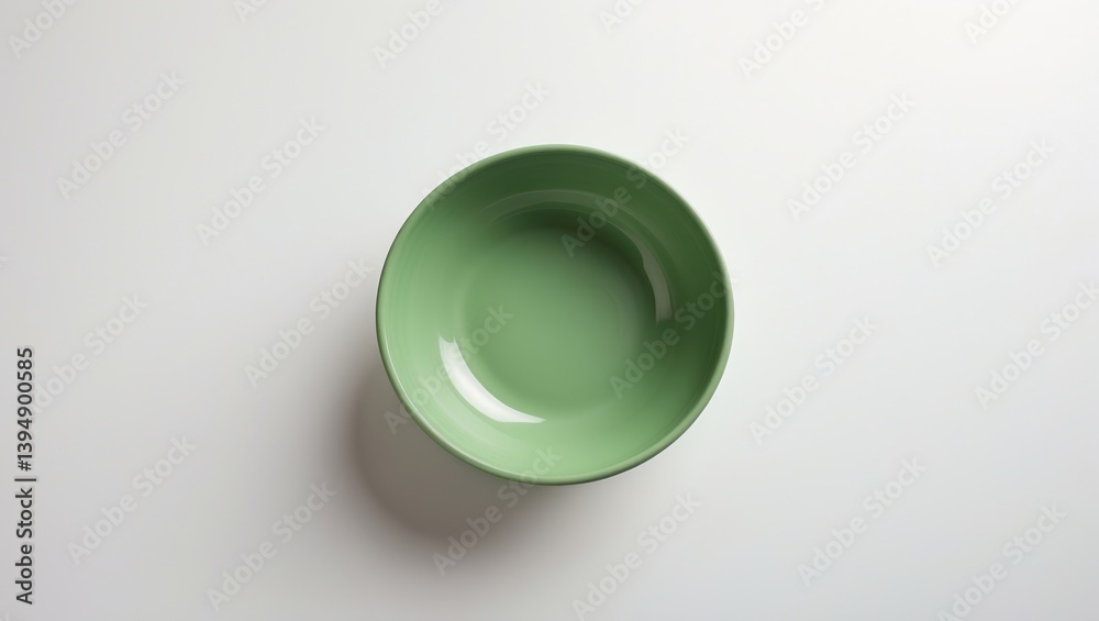 Poster green ceramic bowl viewed from above, empty and isolated on white background with clipping path