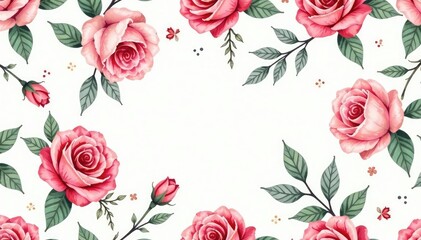 Delicate watercolor roses and leaves, repeating pattern , bud, rose, background