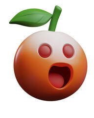Cute surprised orange emoji with a leaf rendered in 3D clay style on a transparent background for fun digital use