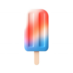 A colorful ice pop with red, white, and blue stripes, featuring a wooden stick, isolated on a white background.