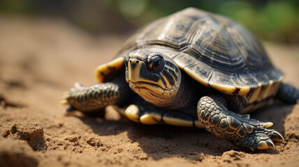 Obraz premium A macro photograph of a baby turtle showing detailed textures of its shell and skin