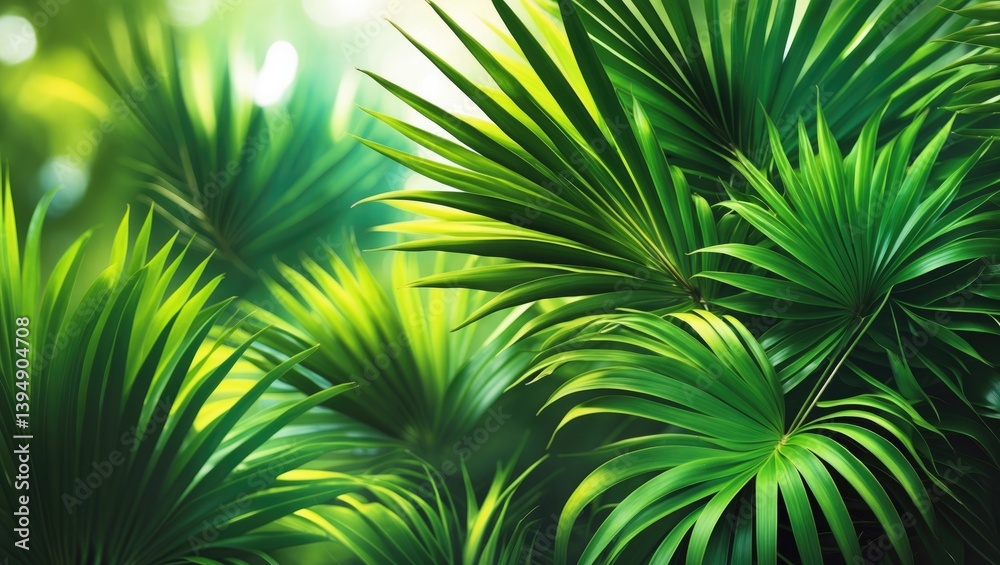 Poster green palm leaf texture pattern background. blank space for summer-themed graphic design.