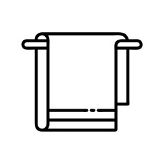 Hanging bathroom towel vector illustration for drying hands and body after shower or bath line art icon design