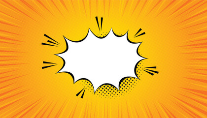 Comic pop art comic background. abstract blank speech bubble. comic book yellow background with sunburst and halftone