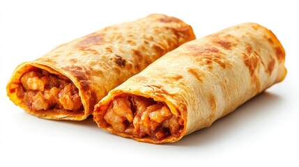 Grilled Burritos with Meat and Potatoes Garnished with Fresh Cilantro