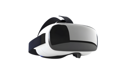 Futuristic VR headset with adjustable head strap, minimalistic design,