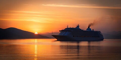 Fototapeta premium Bodrum Harbor Cruise Ship Minimalist Photography: Stunning Sunset Views, Aegean Sea, Turkish Coastline