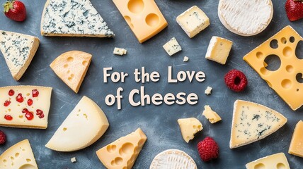 National cheese day with snack and celebration idea. Delicious assortment of cheese pieces on a textured surface.