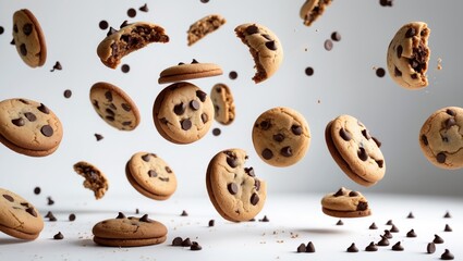 Obraz premium Display of half chocolate chip cookies set on white