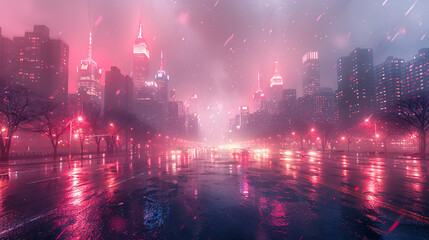 Fototapeta premium A neon-lit living space nestled amidst towering skyscrapers, blending vintage coziness with cyberpunk aesthetics-4