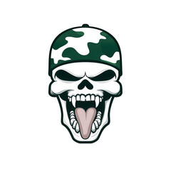 Obraz premium A fierce skull design with a military camo cap, featuring a tongue sticking out