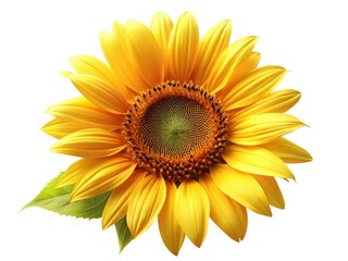 Fototapeta premium Bright Sunflower, Isolated, Vibrant Yellow Flower, High Depth of Field, Cheerful Summer Bloom, White Background, Macro Photography