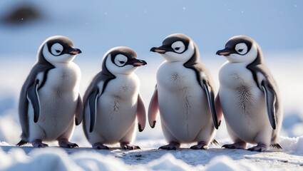 Fototapeta premium Snowy Landscape with Emperor Penguin Chicks
