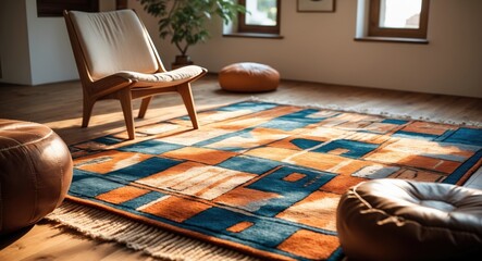 Living room floor carpet featuring modern abstract patterns