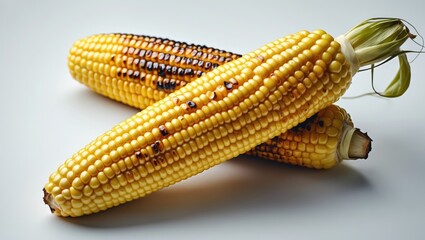 isolation of grilled corn on a white backdrop