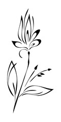 one stylized flower on a stem with leaves; graphic decor