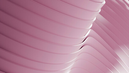 Smooth, flowing pink abstract pattern with layered curves and soft shadows. 3D rendering