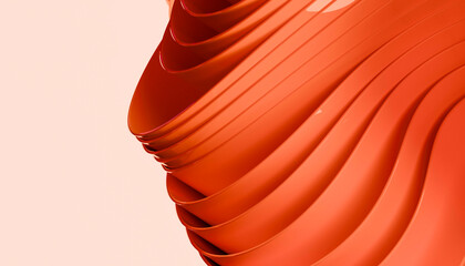 Abstract orange and beige wavy layered pattern in a minimalist artistic design. 3D rendering
