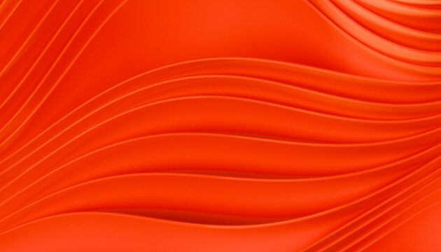 Smooth flowing orange abstract waves create a dynamic and vivid texture background. 3D rendering
