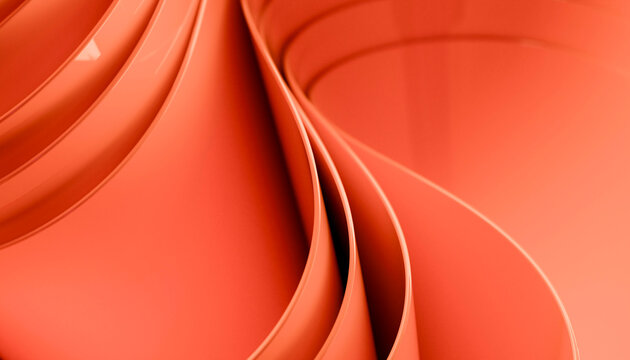 Abstract orange wave pattern with smooth curved lines and layered textures. 3D rendering